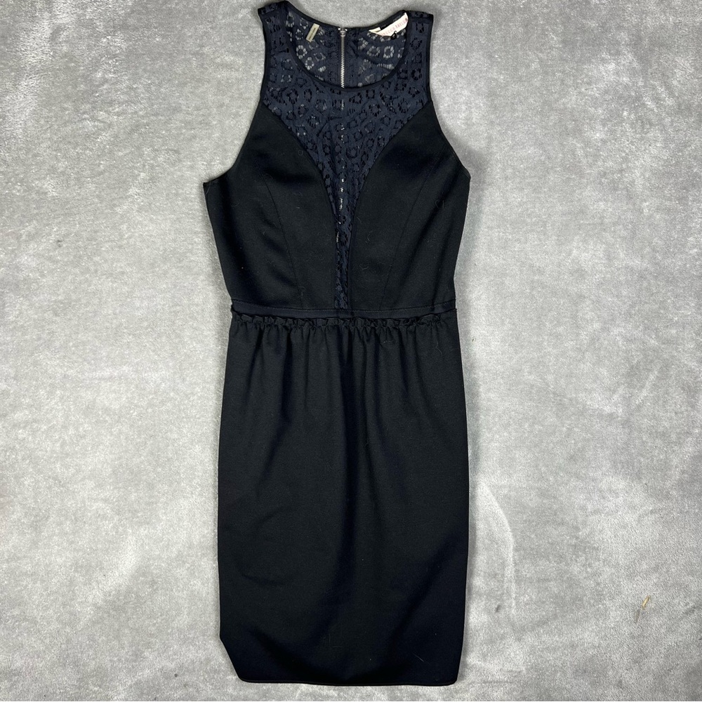 Rebecca Taylor Dress Womens 8 Black Ponte Lace Sleeveless Feminine Party Evening - Picture 3 of 8